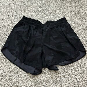 Lululemon. Track That Shorts. 5" inseam. Size 12. Lined. Camo Deep Coal Multi
